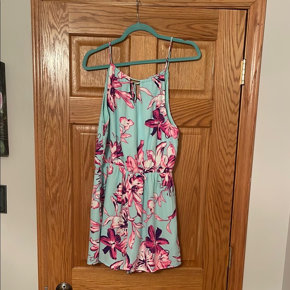 Pink Owl Floral Romper- Mint and Pink